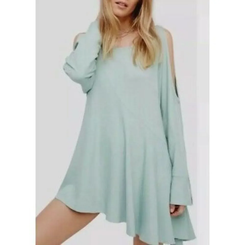 Free People Sage Green Asymmetrical Mini Dress Petite Small Boho